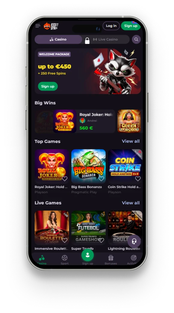 Rockyspin Mobile App